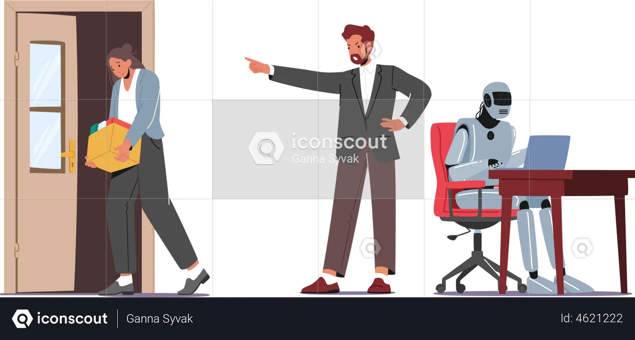 Boss Fired Employee and replaced with robot  Illustration
