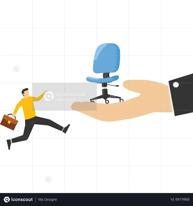 Boss helping hand give management chair to happy ambitious office businessman worker  Illustration