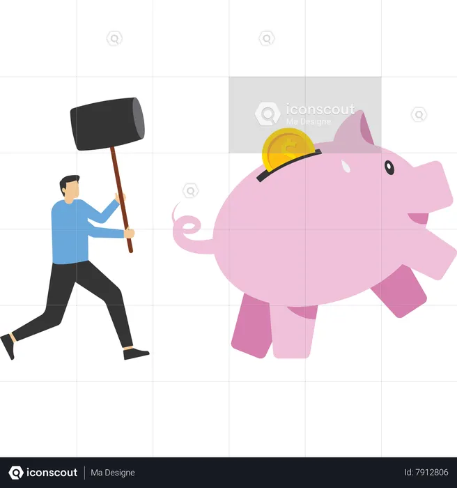 Boss is furious for breaking the piggy bank  Illustration