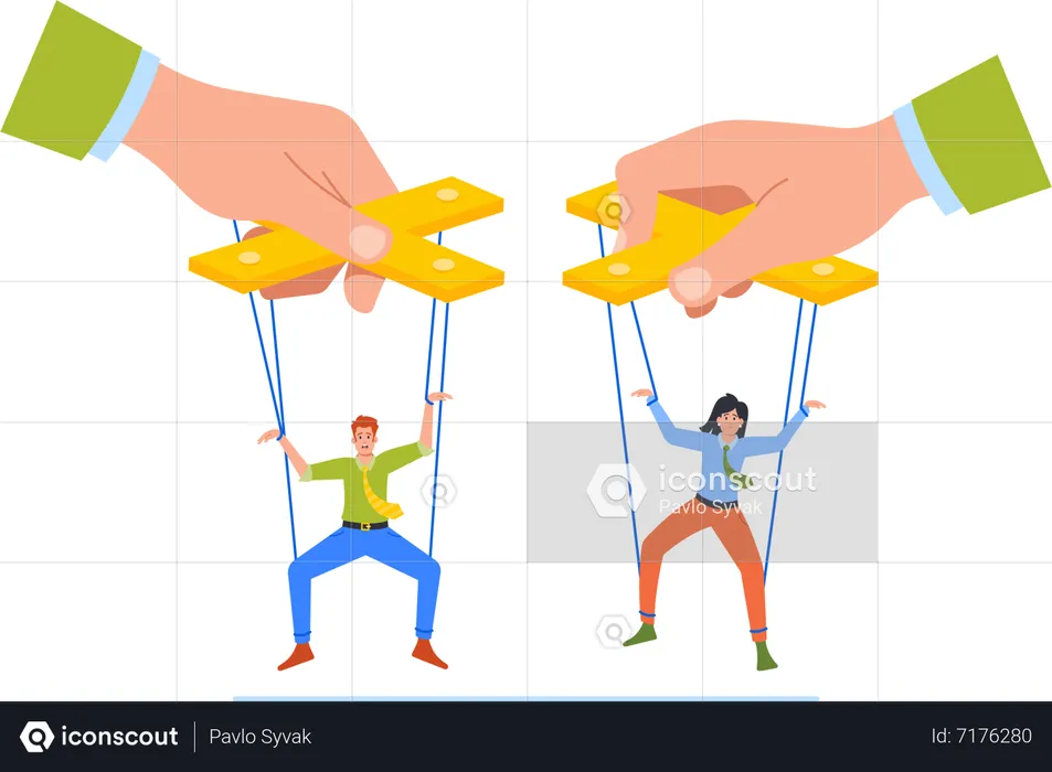 Boss Manipulator Control Marionettes Employees Hanging on Ropes  Illustration