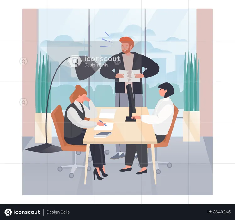 Boss Shouting On Employee And tearing Paper  Illustration