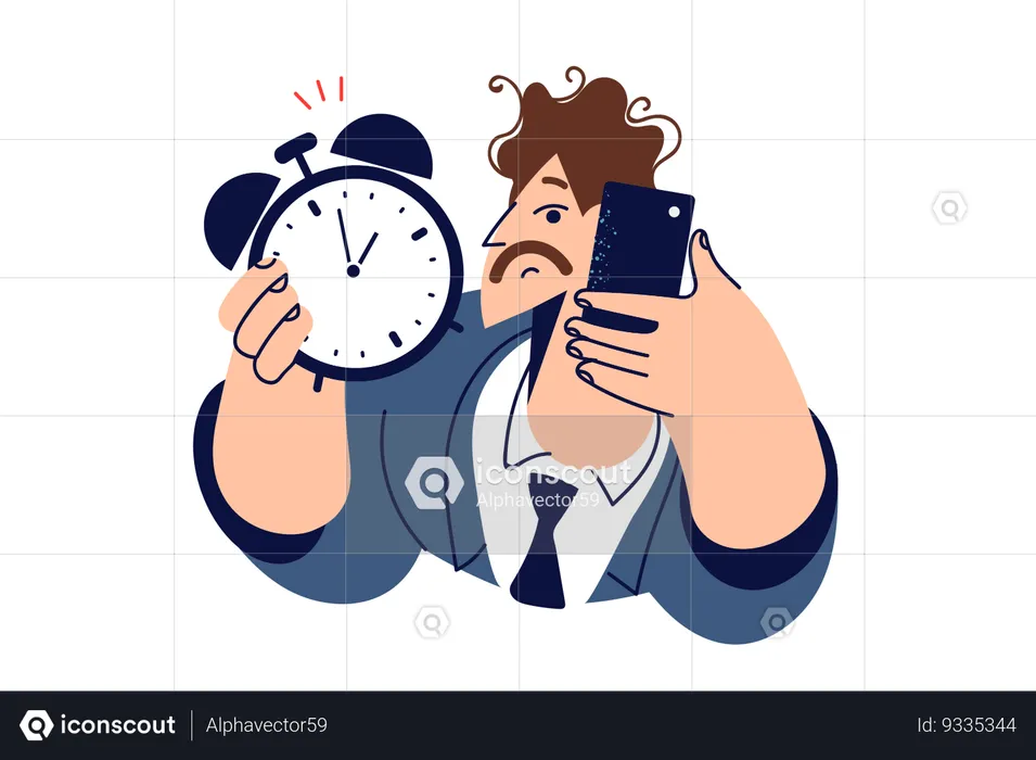 Boss with alarm clock in hand reminding about deadline  Illustration