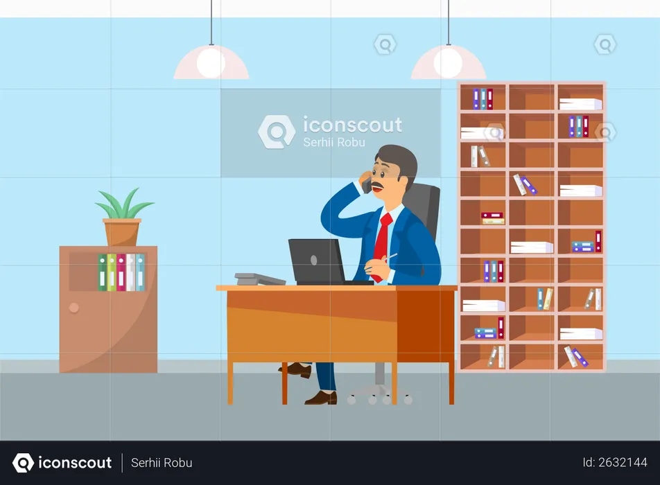 Boss Working in Office  Illustration