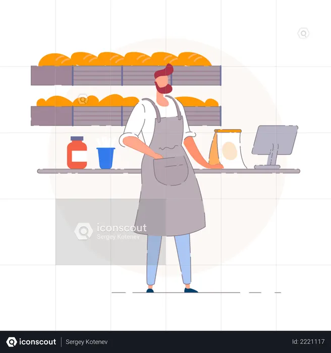 Boulanger dans une petite boulangerie  Illustration