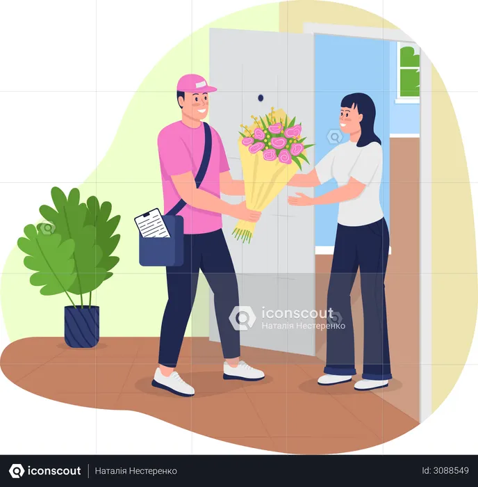 Bouquet delivery to home  Illustration