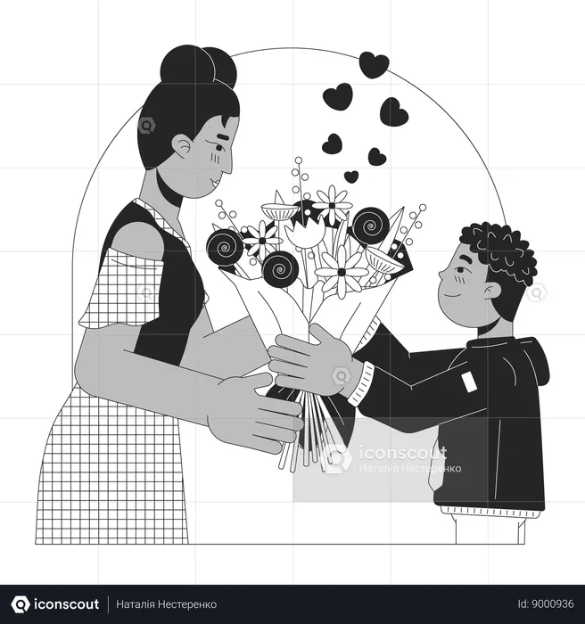 Bouquet flowers on mother day black and white  Illustration