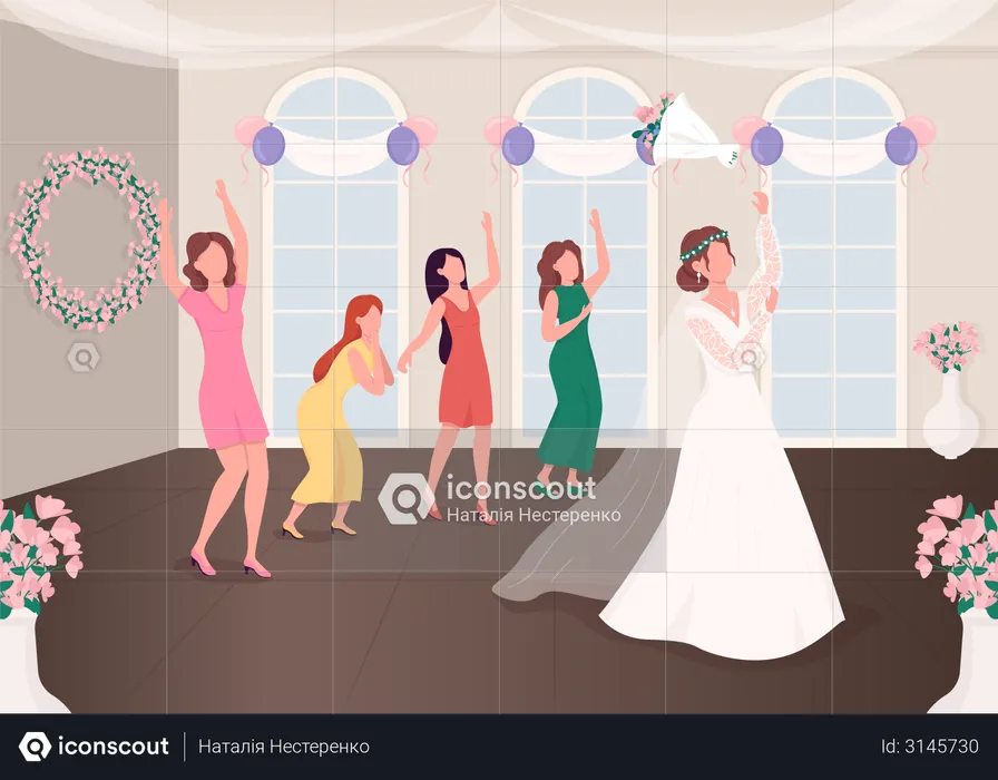Bouquet throwing tradition  Illustration