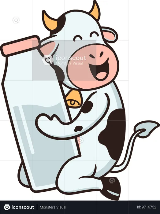 Vache tenant une bouteille de lait  Illustration