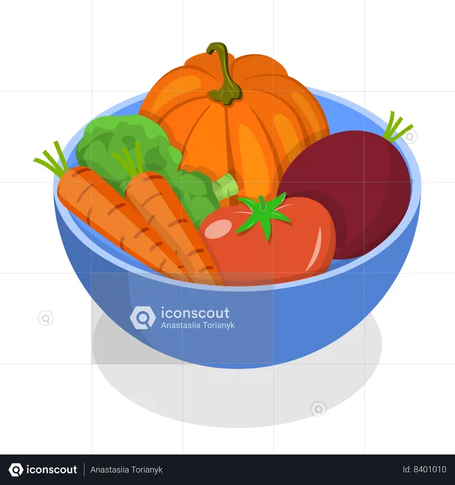 Bowl full of vegetables is kept in kitchen  Illustration