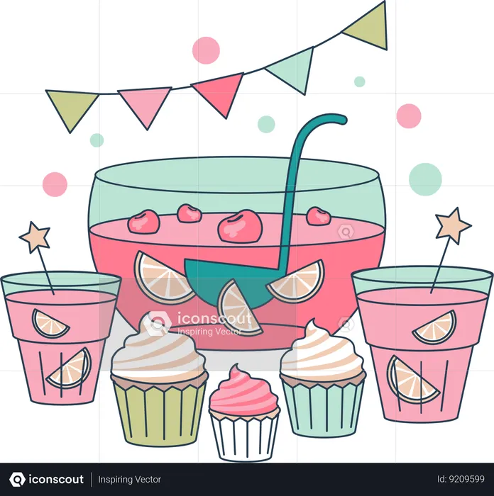 Bowl of punch and sweets  Illustration