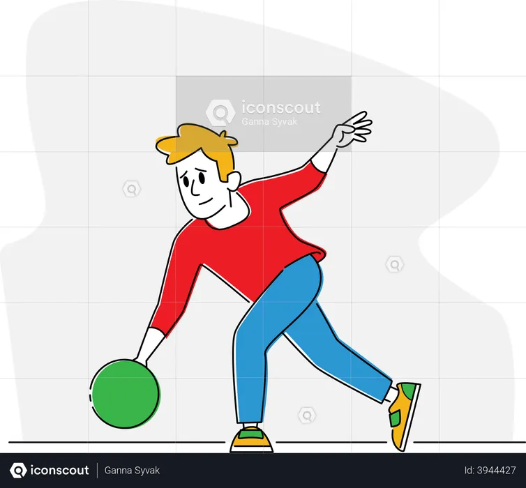 Bowler Male Throw Ball in Bowling Alley  Illustration