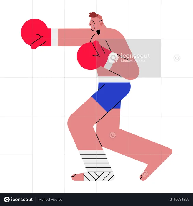 Boxeador masculino en huelgas de guantes de boxeo  Ilustración