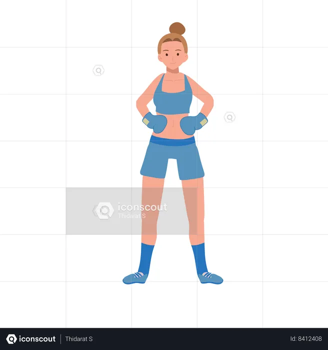 Boxer féminin puissant dans une salle de sport  Illustration