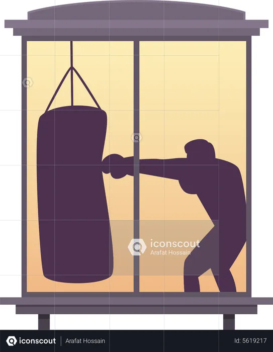 Boxing practice view from window  Illustration
