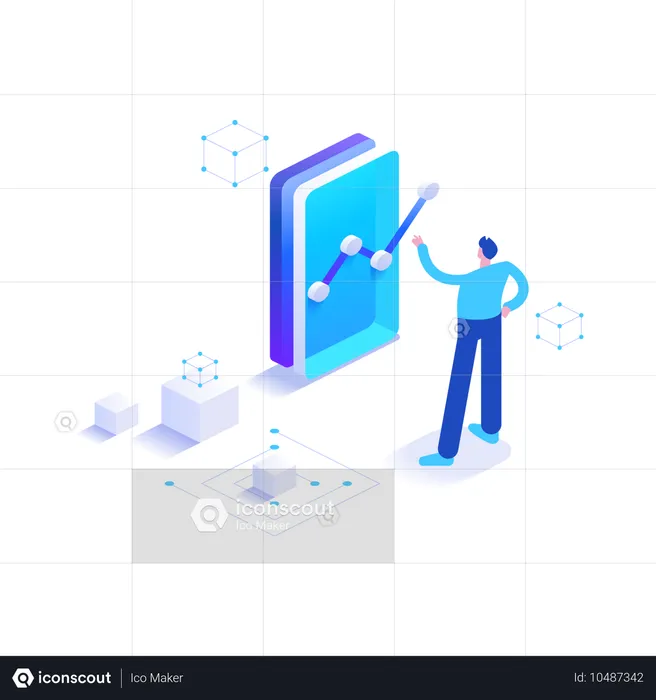 Boy analysing bitcoin graph  Illustration