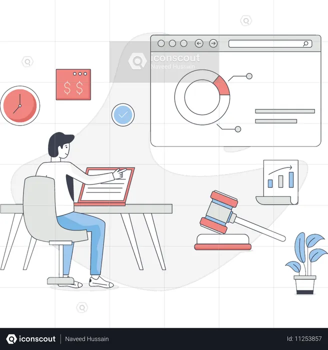 Boy analysing business law  Illustration