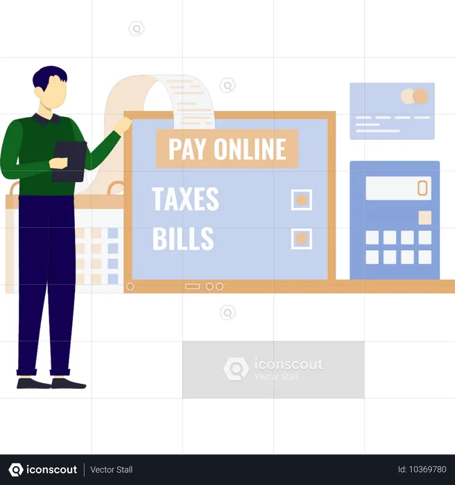 Boy analysis online payment method  Illustration