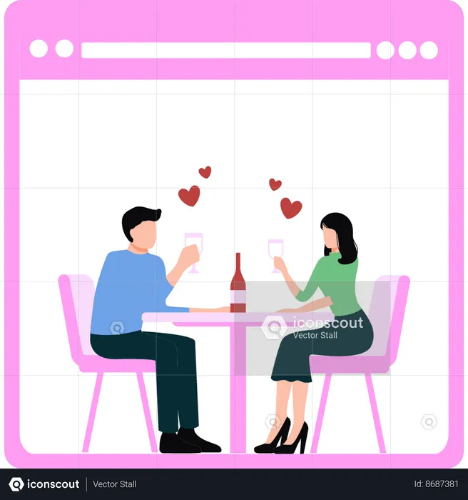 Boy and a girl are enjoying online date  Illustration