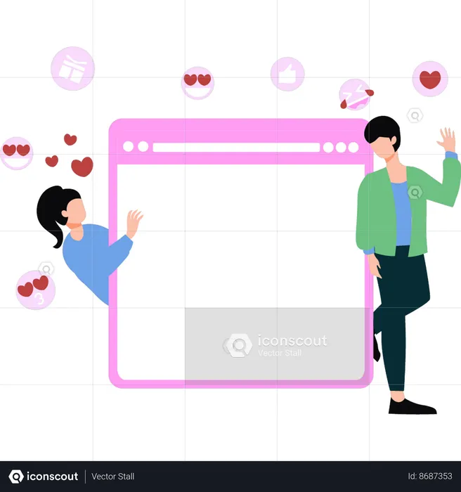 Boy and a girl are in an online relationship  Illustration