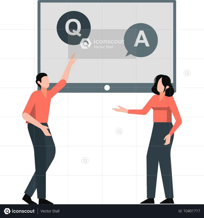 Boy and girl answering questions about business  Illustration