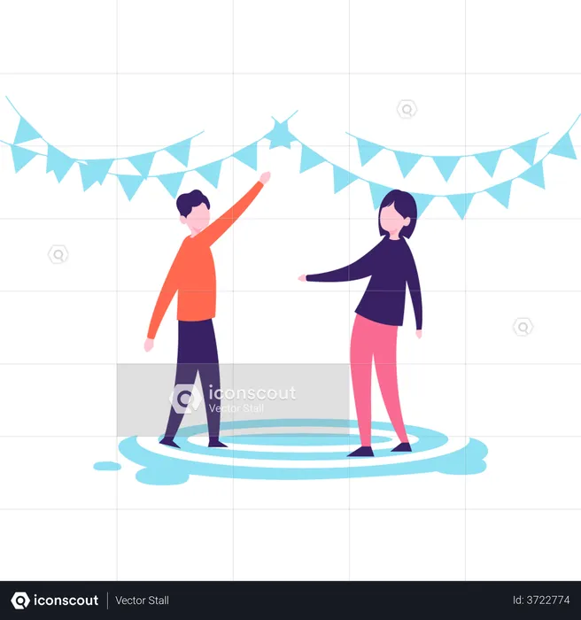 Boy and girl are celebrating the new year party  Illustration