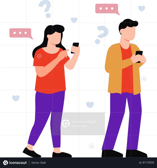 Boy and girl are chatting on their mobile  Illustration