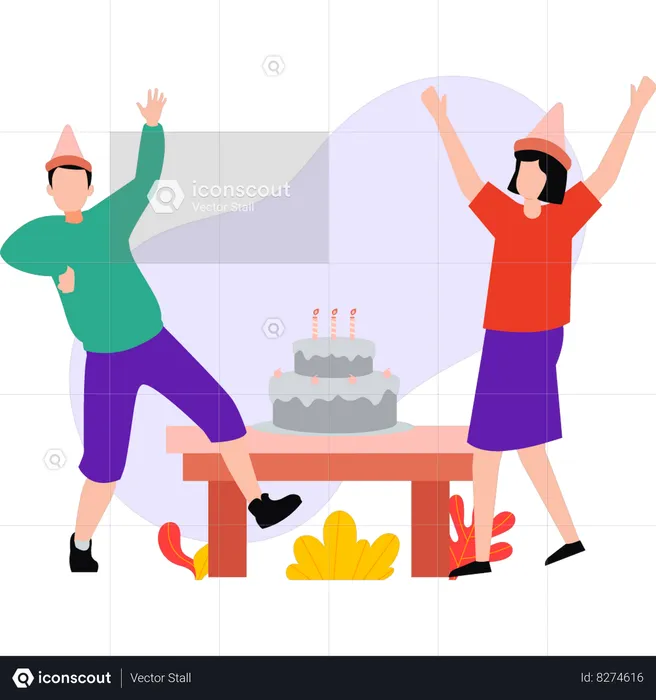 Boy and girl are dancing at birthday party  Illustration