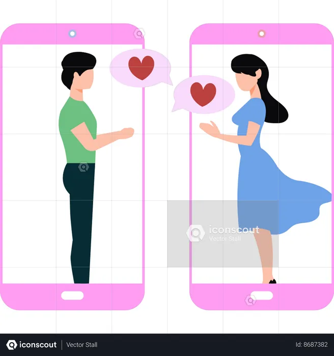 Boy and girl are dating online  Illustration