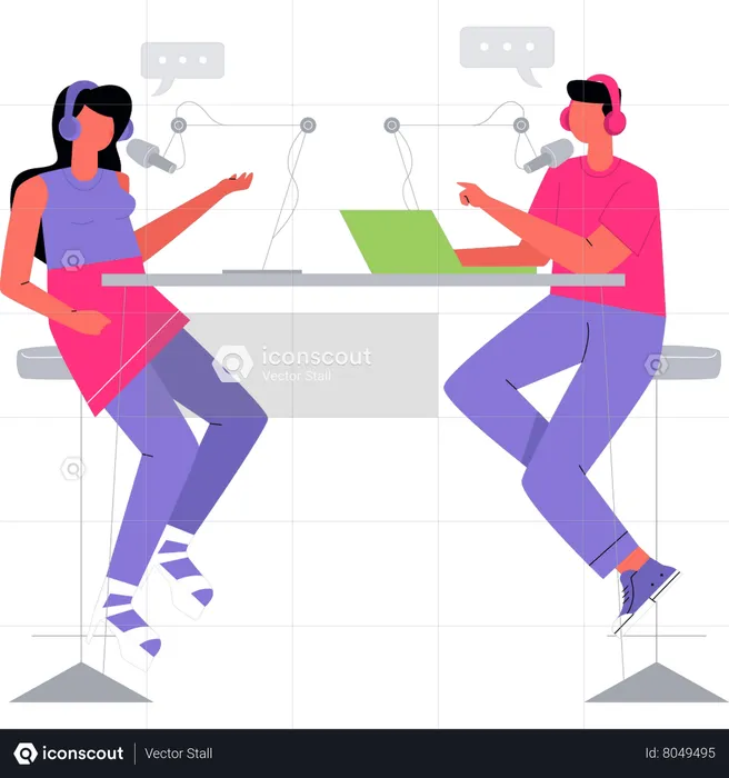 Boy and girl are doing a talk show  Illustration