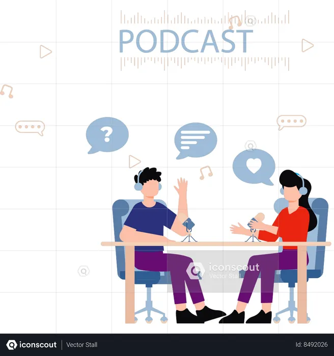 Boy and girl are doing podcast  Illustration