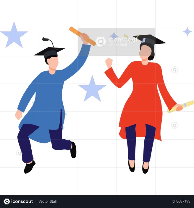 Boy and girl are excited after getting their degree from university  Illustration