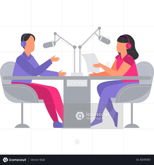 Boy and girl are podcasters  Illustration