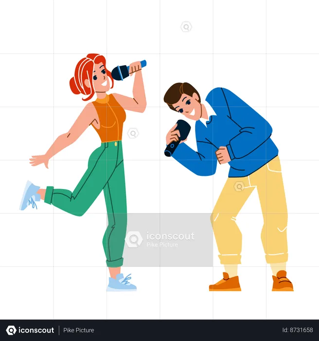 Boy And Girl are Singing In competition  Illustration