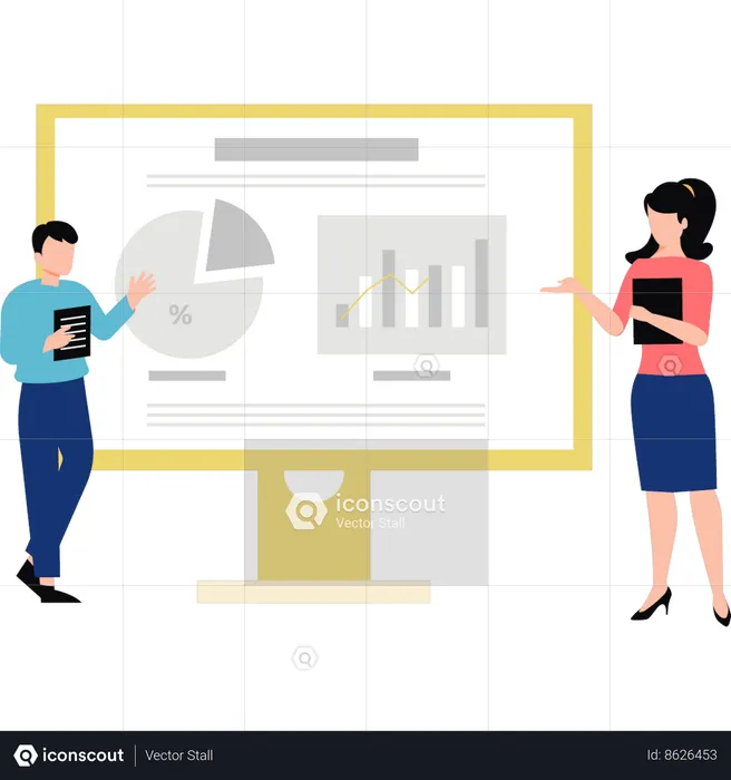Boy and girl are talking about business development  Illustration