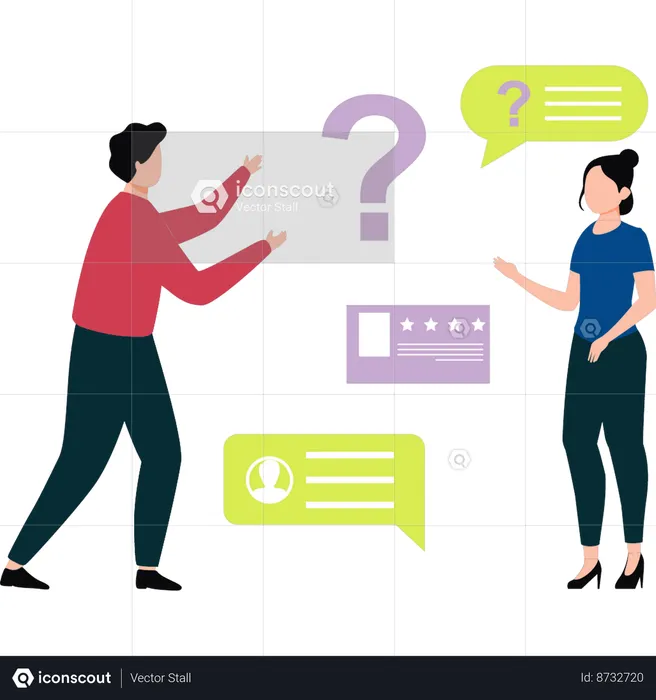Boy and girl are talking about customer feedback  Illustration