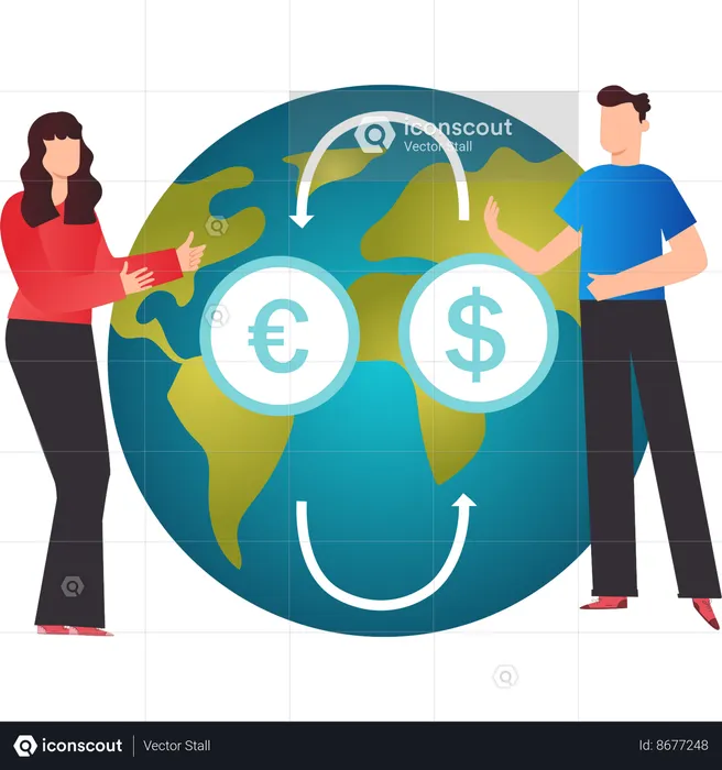 Boy and girl are talking about exchanging currency  Illustration