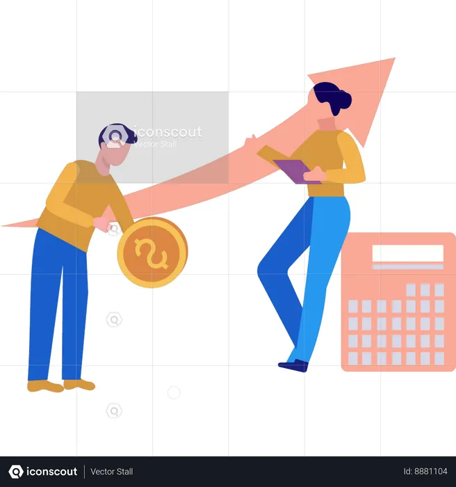 Boy and girl are talking about financial calculations  Illustration