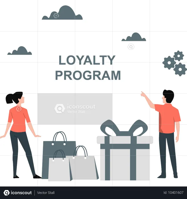 Boy and girl are talking about loyalty program  Illustration