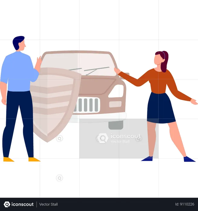 Boy and girl are talking about safety from car accident  Illustration