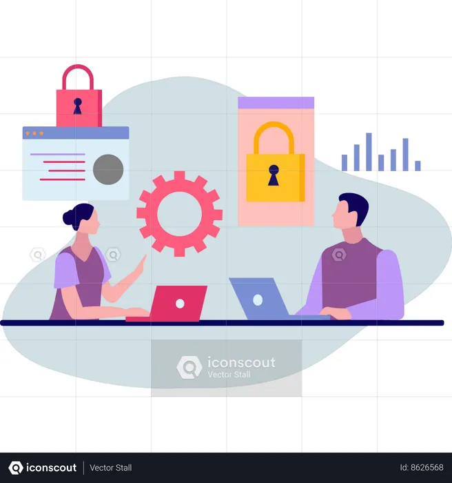 Boy and girl are talking about security setting  Illustration