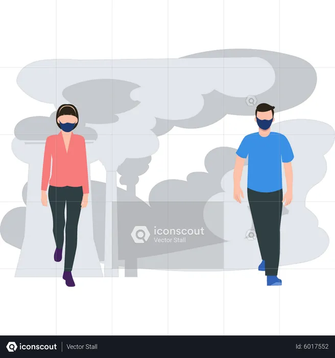 Boy and girl are wearing masks to protect themselves  Illustration