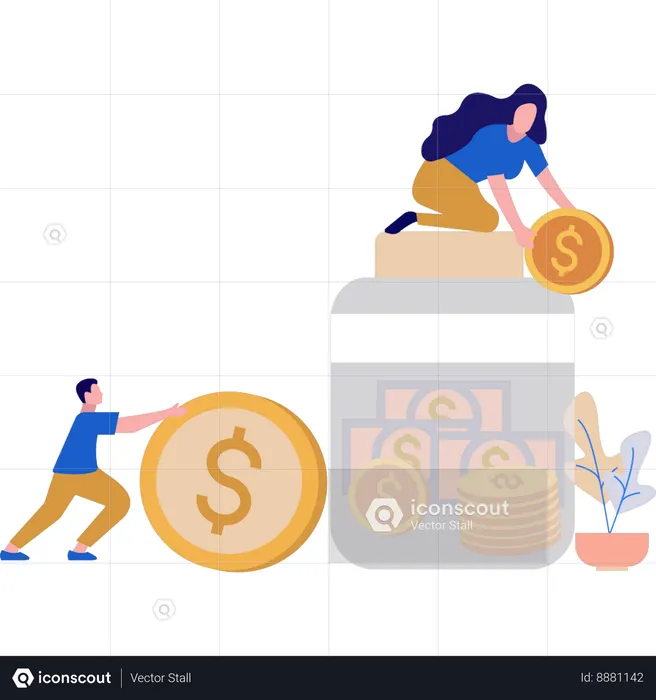 Boy and girl are working on money collection  Illustration