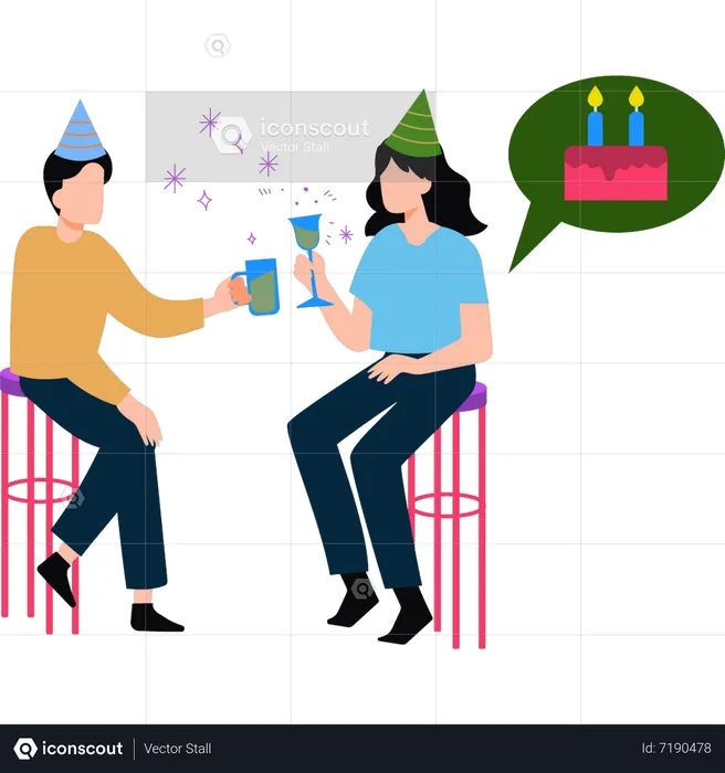 Boy and girl celebrate birthday online due to covid  Illustration