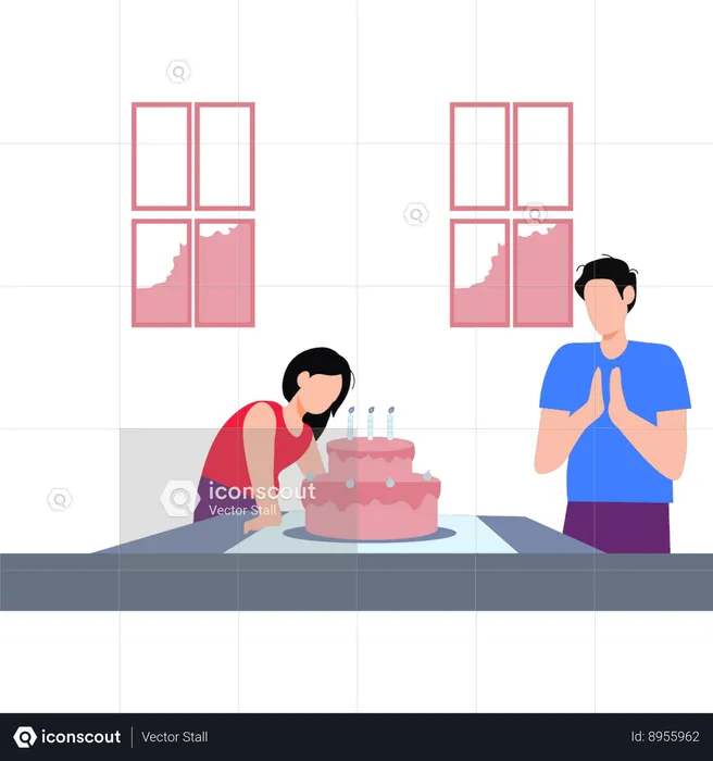 Boy And Girl Celebrating Birthday  Illustration