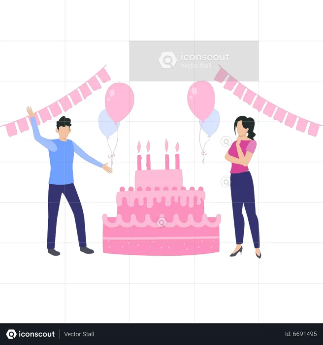 Boy and girl celebrating birthday  Illustration