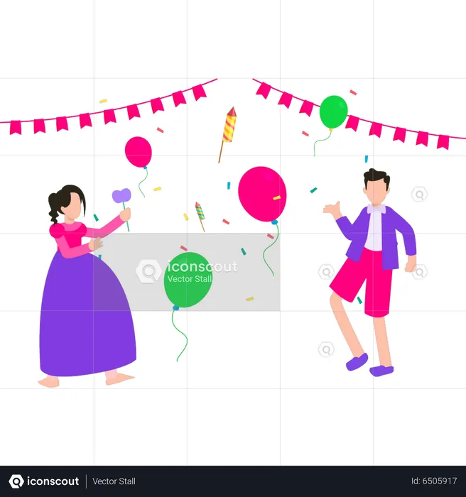 Boy and girl celebrating birthday party  Illustration