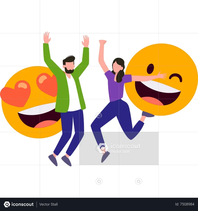 Boy and girl celebrating Emoji Day  Illustration