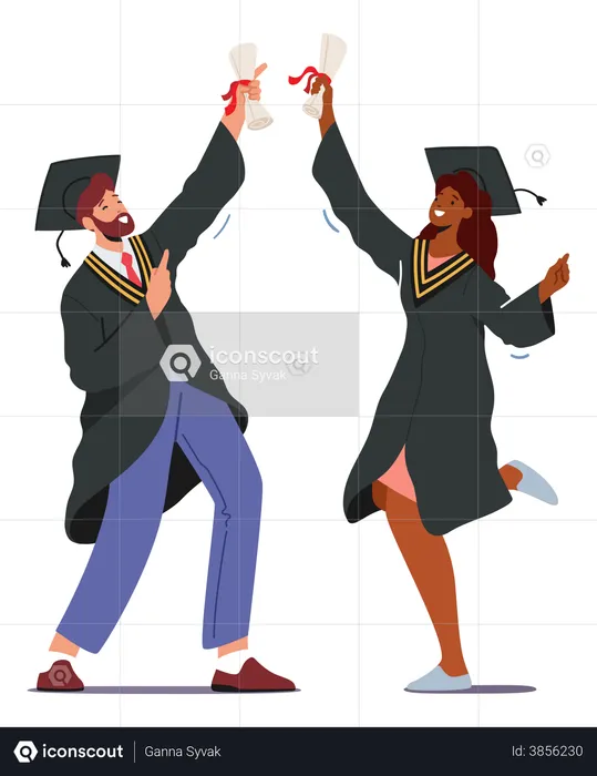 Boy and girl celebrating graduation  Illustration