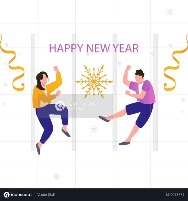 Boy and girl celebrating new year  Illustration