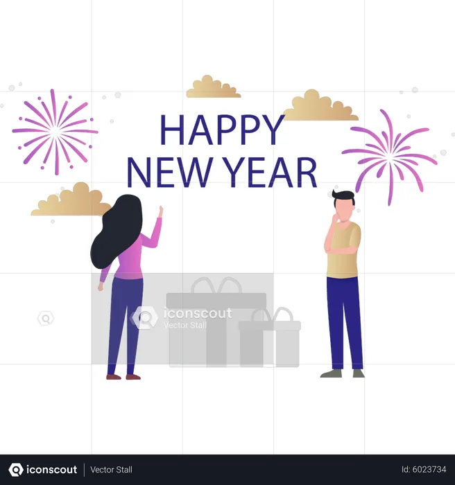Boy and girl celebrating new year  Illustration